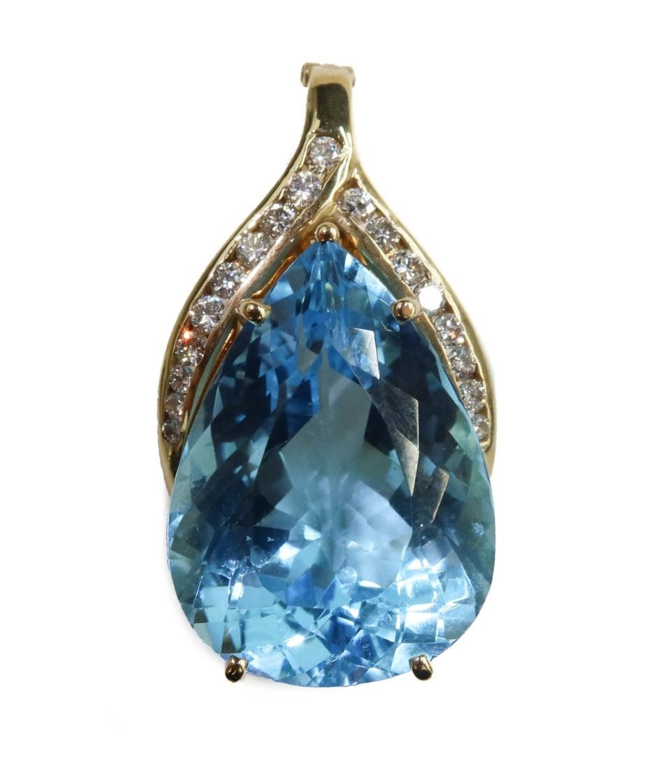14k Yellow Gold Blue Topaz and Diamond Necklace Pendant (1 of 5)