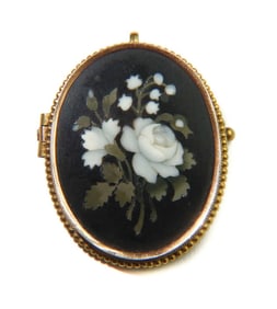 18k Yellow Gold Pietra Dura Pin Brooch