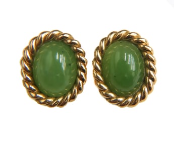 14k Yellow Gold and Cabochon Emerald Earrings