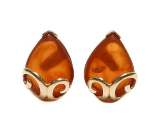 14k Yellow Gold and Amber Pear Earrings.