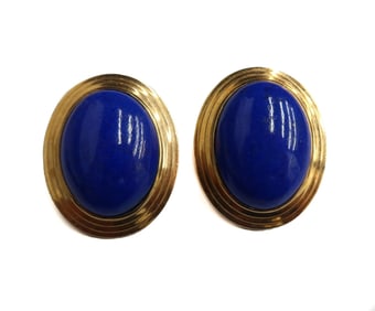 Gump's 14k Yellow Gold and Lapis Lazuli Clip Earrings
