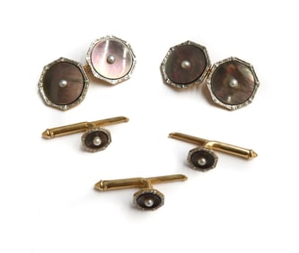 14k Yellow Gold inlay Abalone and Seed Pearl Cufflinks