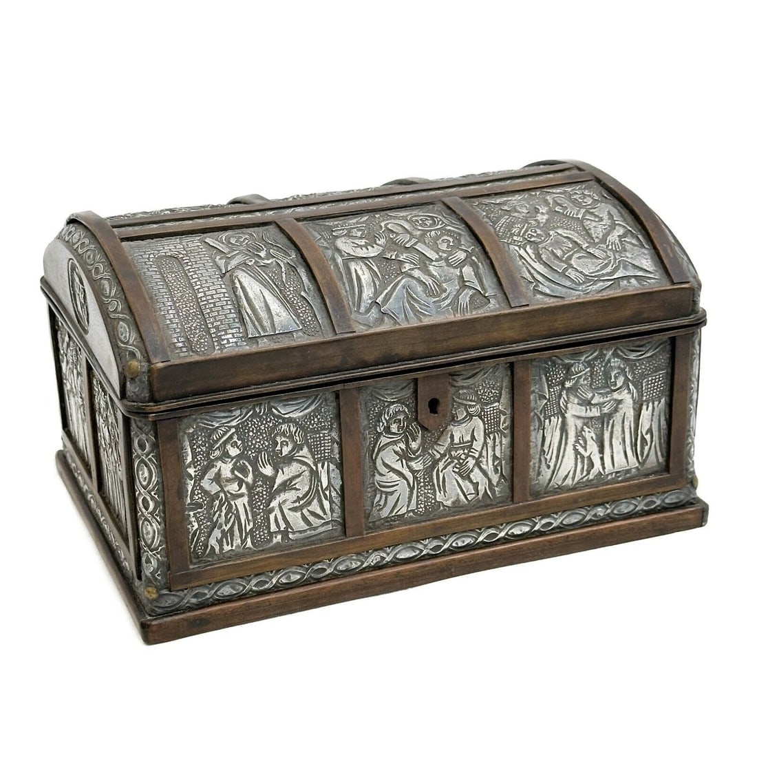 French Silver Mounted Wood Casket Jewelry Box La Chatelaine de Vergi 18th cen (1 of 6)
