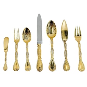 42pc Emile Puiforcat Vermeil Gilt Sterling Silver Flatware Service in Royal