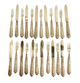 Charlie Jacques London Gilt Sterling Silver Fruit or Dessert Forks Knives for 12