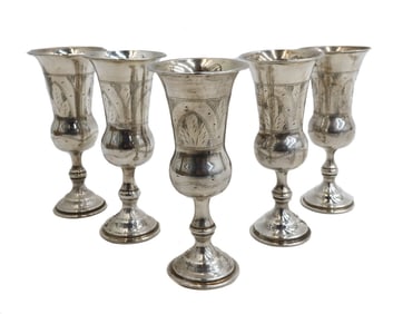 5 Moses Salkind & Co. Birmingham Sterling Silver Wine Goblets 1912