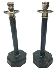 American Green Marble & Silver Mount Candle Sticks, circa 1920