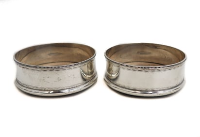 Pair J A Campbell London Sterling Silver Wine Bottle  Holder Coasters  1988.
