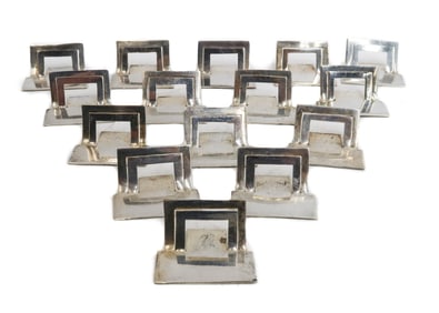 12 Sterling Silver Place Card Holders, Mid Century