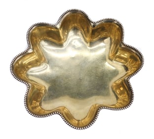 Towle Sterling Silver Gilt Interior Beaded Scalloped Footed Candy Dish Bowl 1900