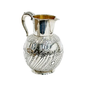 Wakely & Wheeler English Sterling Silver Repousse Pitcher Jug 1889