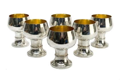 6 Guscelli & Passeri Italian Sterling Silver Gold Wash Beakers FI 283