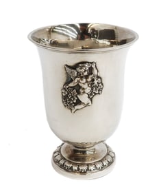 German 812 Silver Footed Kiddish Cup, Applied Cupid, 19th Century