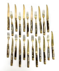 French Gilt Silver and Mother of Pearl Dessert Set for 12