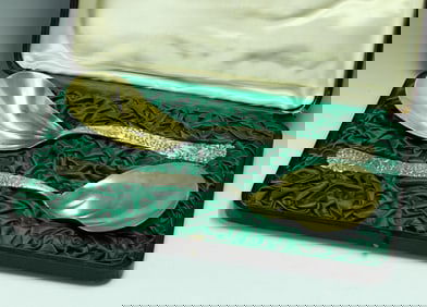 2pc Set Tiffany & Co Sterling Silver Berry Server Spoons in Original Box c1923