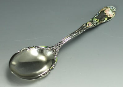19th century Sterling Silver & Shaded Enamel Serving Spoon Gorham