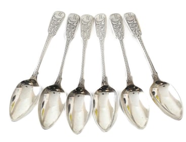 6 Thomas Dene London Sterling Silver Demitasse Spoons, 1789. Figural Snakes