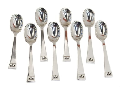 8 Allan Adler Sterling Silver Hand Hammered Demitasse Spoons in Chinese Key