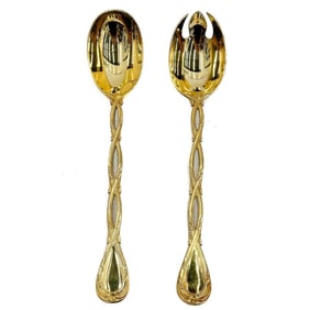 Emile Puiforcat France Vermeil Gilt Silver Salad Servers in Royal