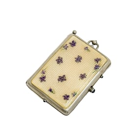 German Gilt 900 Silver Guilloche Enamel Minaudiere Compact Case