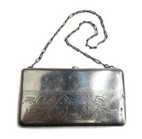 Pyotr Baskakov Russian 84 Silver Chain Purse circa 1900 Etched Play Cards