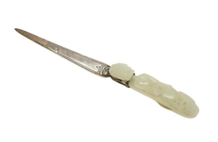 Edward Farmer Sterling Silver & Celadon Jade Belt Hook