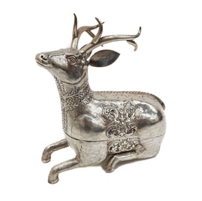 Cambodian Silver Figural Deer Box