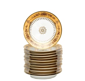 12 Manufacture de Sevres Gilt Porcelain Dessert Plates Nankin Yellow 1815-1824