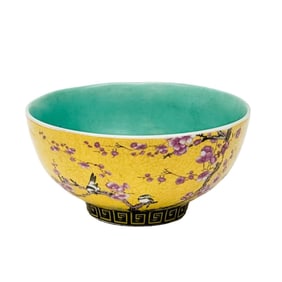 Chinese Hand Painted Dayazhai Enamel Bowl Cherry Blossoms 20th cen