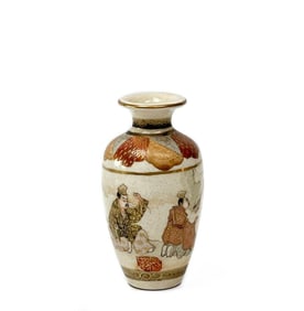 Japanese Satsuma Hand Painted Porcelain Miniature Vase, Meiji Period