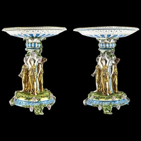 Pair of German Porcelain Bacchantes Tazza or Stand