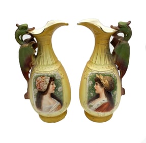 Pair Royal Wettina Austria Porcelain Pitchers, circa 1900