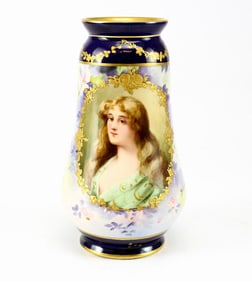 Royal Bonn Germany Raised Gilt & Cobalt Blue Hand Vase