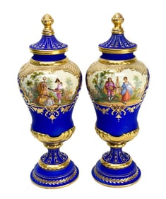 Pair Dresden Germany Porcelain Urns, circa 1920