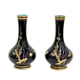 Pair Minton England Aesthetic Gilt Porcelain Vases circa 1880