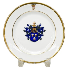 Hand Painted Porcelain Armorial Cabinet Plate Below Coat of Arms dated 1853