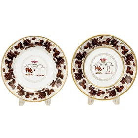 Pair Barr, Flight, & Barr Worcester Porcelain Armorial Dessert Plates Grapes