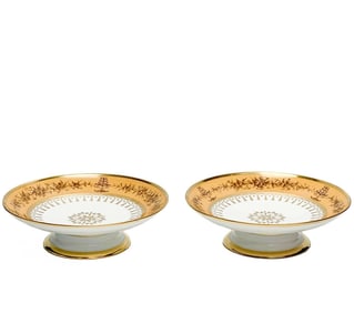 Pair Manufacture de Sevres Gilt Porcelain Compotes Nankin Yellow 1825