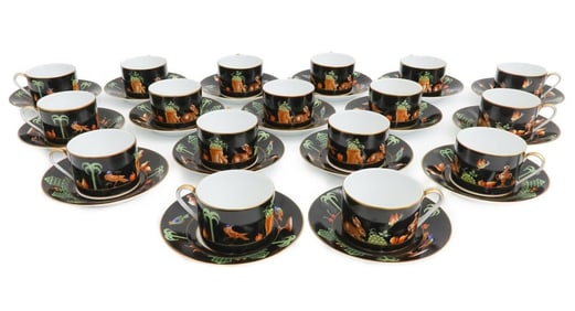 17 Tiffany Le Tallec Private Stock Porcelain Cup & Saucers in Black Shoulder