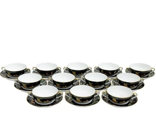 12 Tiffany Le Tallec Private Stock Bouillon Bowls & Underplates Black Shoulder