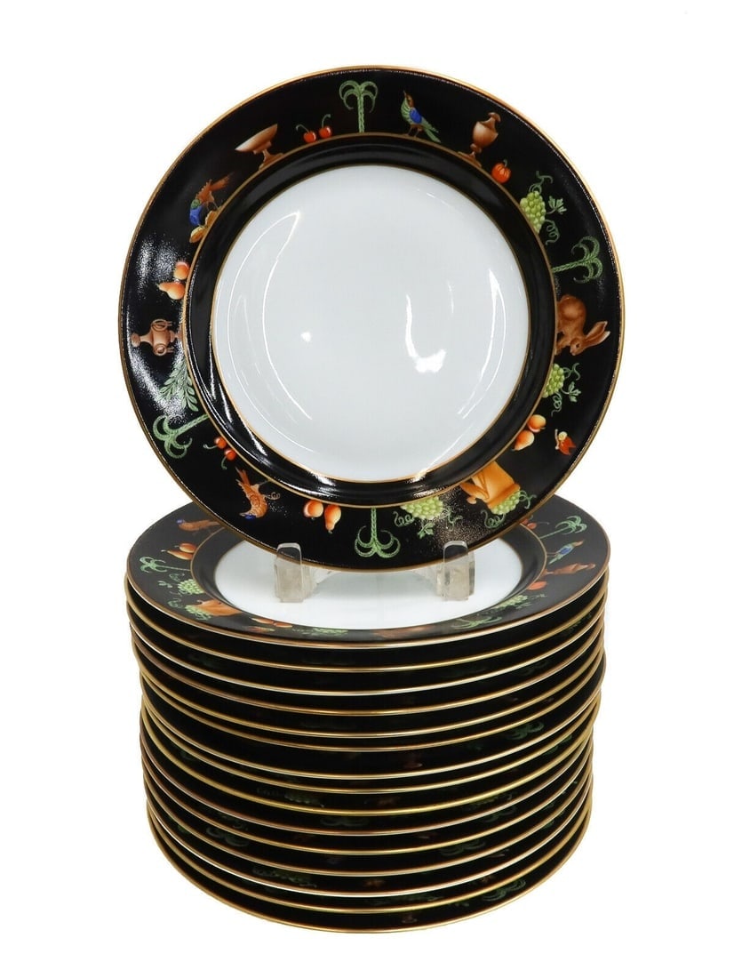 12 Tiffany Le Tallec Private Stock Porcelain Dinner Plates in Black Shoulder (1 of 5)
