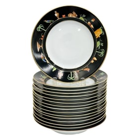 16 Tiffany Le Tallec Private Stock Porcelain Rimmed Soup Bowls in Black Shoulder