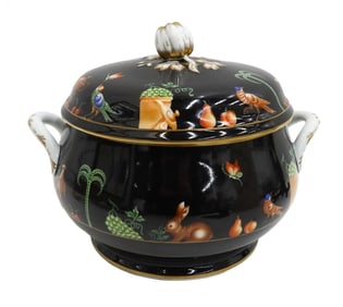 Tiffany Le Tallec Private Stock Porcelain Lidded Soup Tureen in Black Shoulder