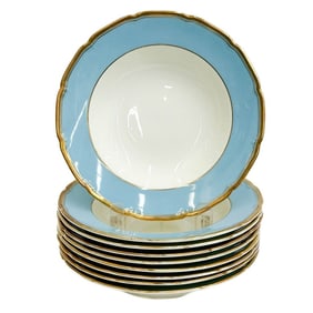 9 Royal Doulton England Porcelain Rimmed Soup Bowls Robin's Egg Blue V2259 c1940