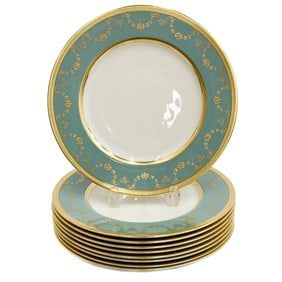 9 Lenox Westport Gilt Porcelain Dinner Plates D-158 Teal Blue