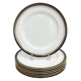 8 Royal Doulton England Gilt Porcelain Dinner Plates circa 1910