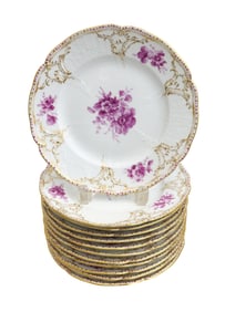 12 KPM Berlin Germany Hand Painted Porcelain 9.25 inch Plates circa 1900