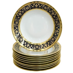 10 Limoges Raynaud Porcelain Rimmed Soup Bowls in Pompei