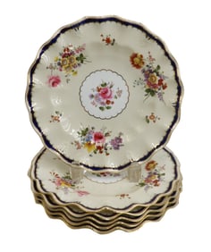 6 Royal Crown Derby Hand Painted Scalloped Rimmed Dessert Plates Matlock c1940