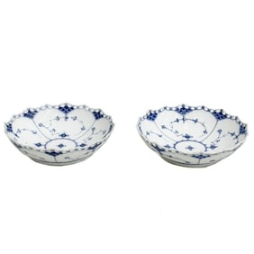 Pair Royal Copenhagen Denmark Porcelain Fluted Full Lace Serving Bowls c 1820